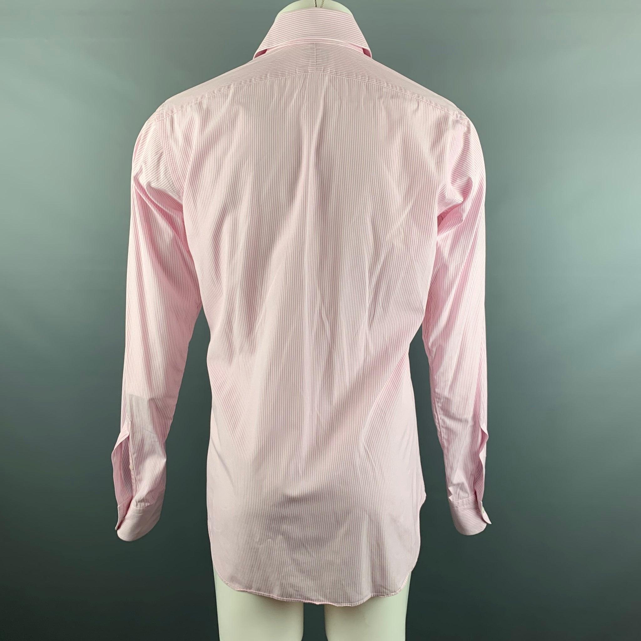 HAMILTON Size M Pink White Stripe Long Sleeve Shirt In Good Condition For Sale In San Francisco, CA
