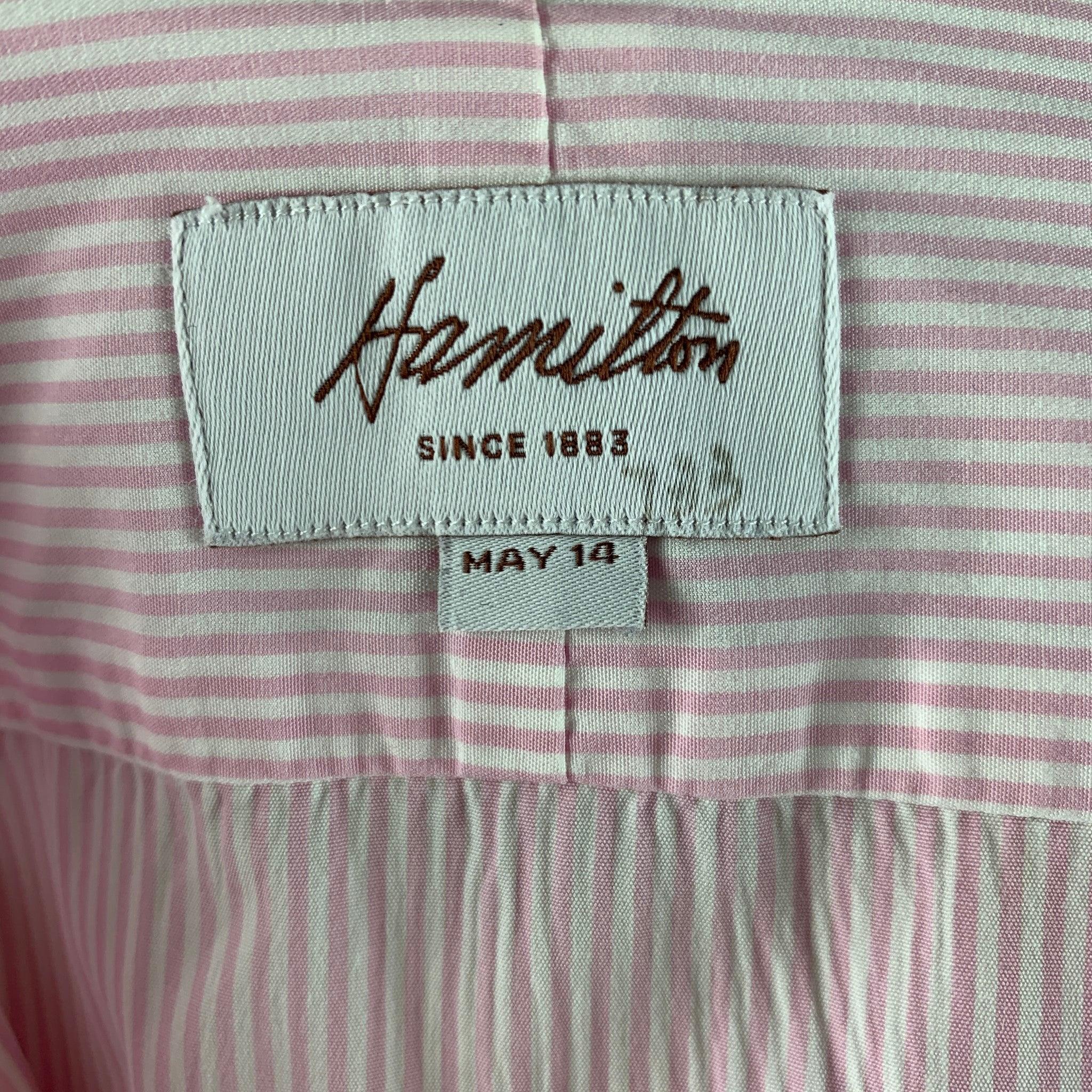Men's HAMILTON Size M Pink White Stripe Long Sleeve Shirt For Sale