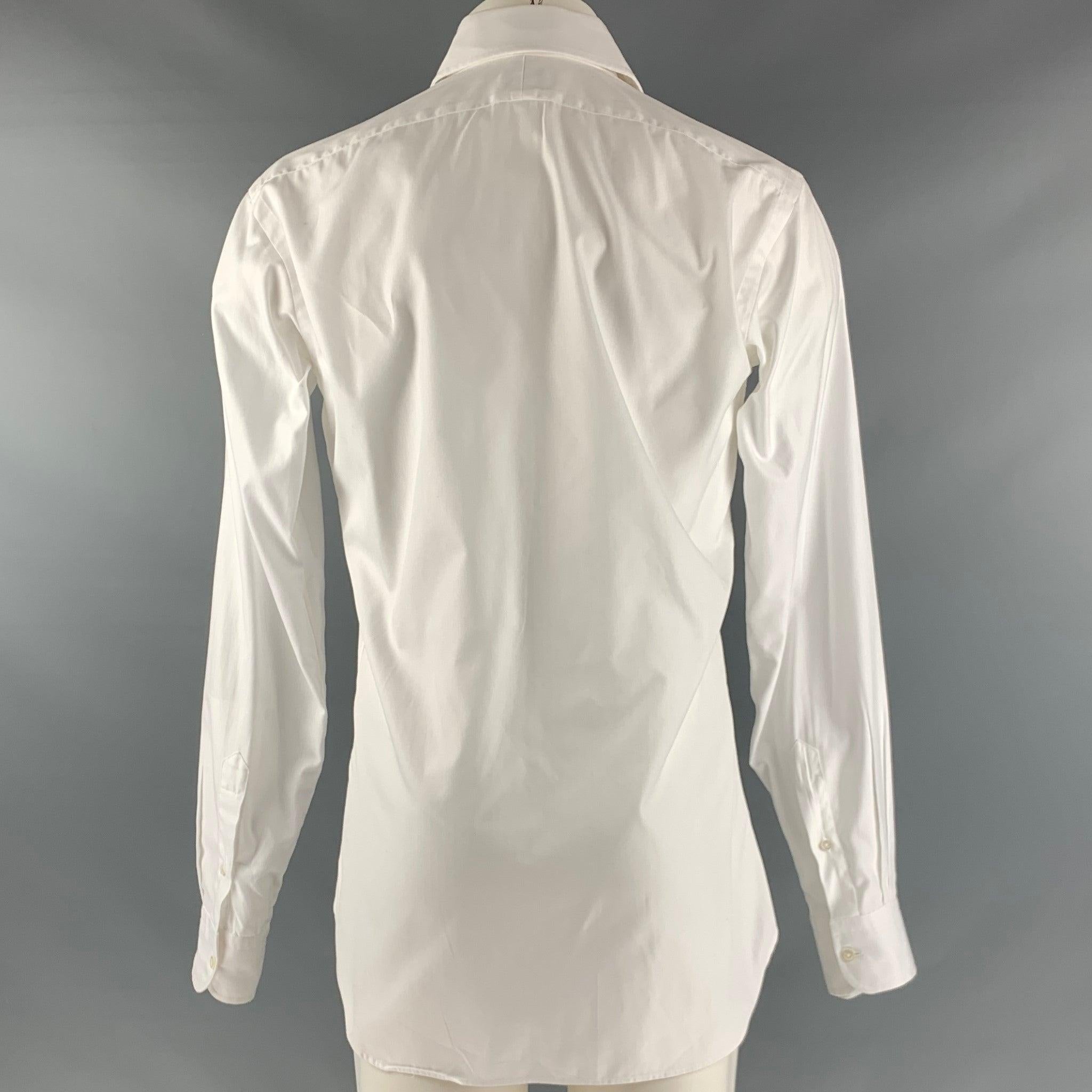 HAMILTON Size M White Herringbone Long Sleeve Shirt In Good Condition For Sale In San Francisco, CA