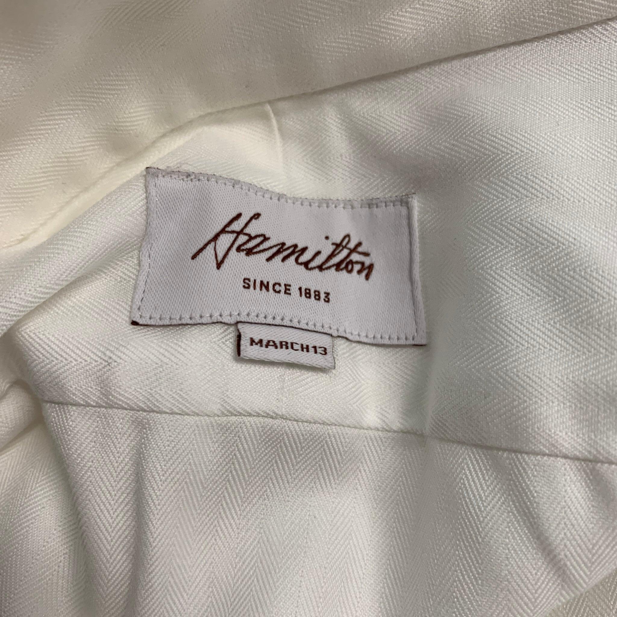 Men's HAMILTON Size M White Herringbone Long Sleeve Shirt For Sale