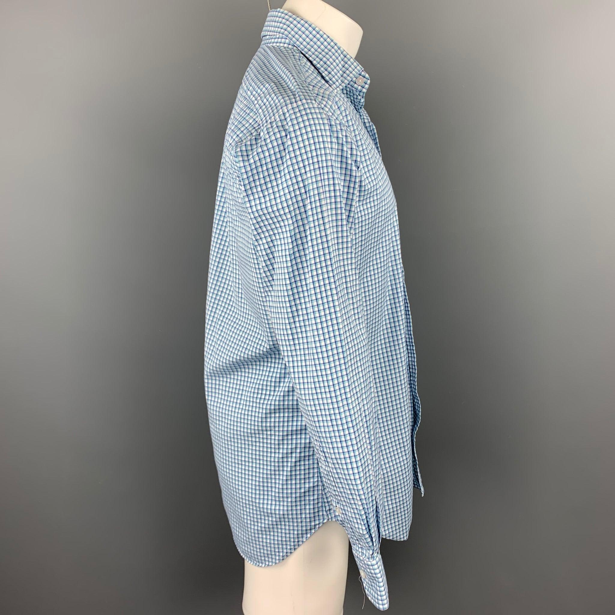 HAMILTON long sleeve shirt comes in a blue & green gingham cotton featuring a button up style and a spread collar. Made in USA.Very Good
Pre-Owned Condition. 

Marked:   15.5
 

Measurements: 
 
Shoulder: 18 inches 
Chest: 42 inches 
Sleeve: 26