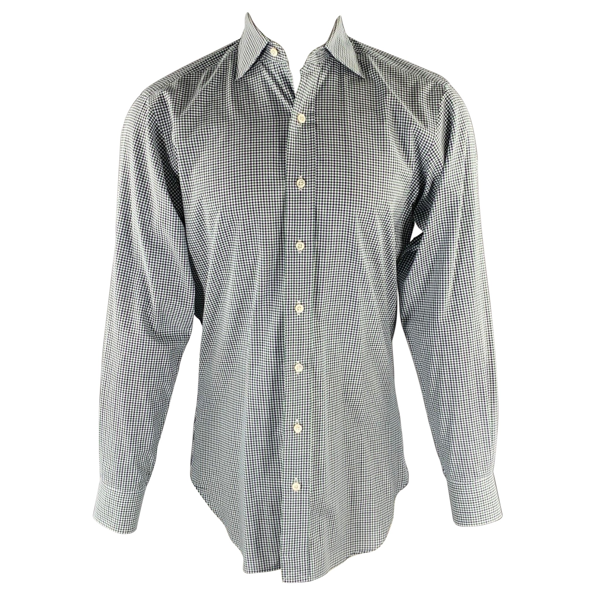 Pre-owned Hamilton Size S Blue Green Plaid Cotton Spread Collar Long Sleeve Shirt