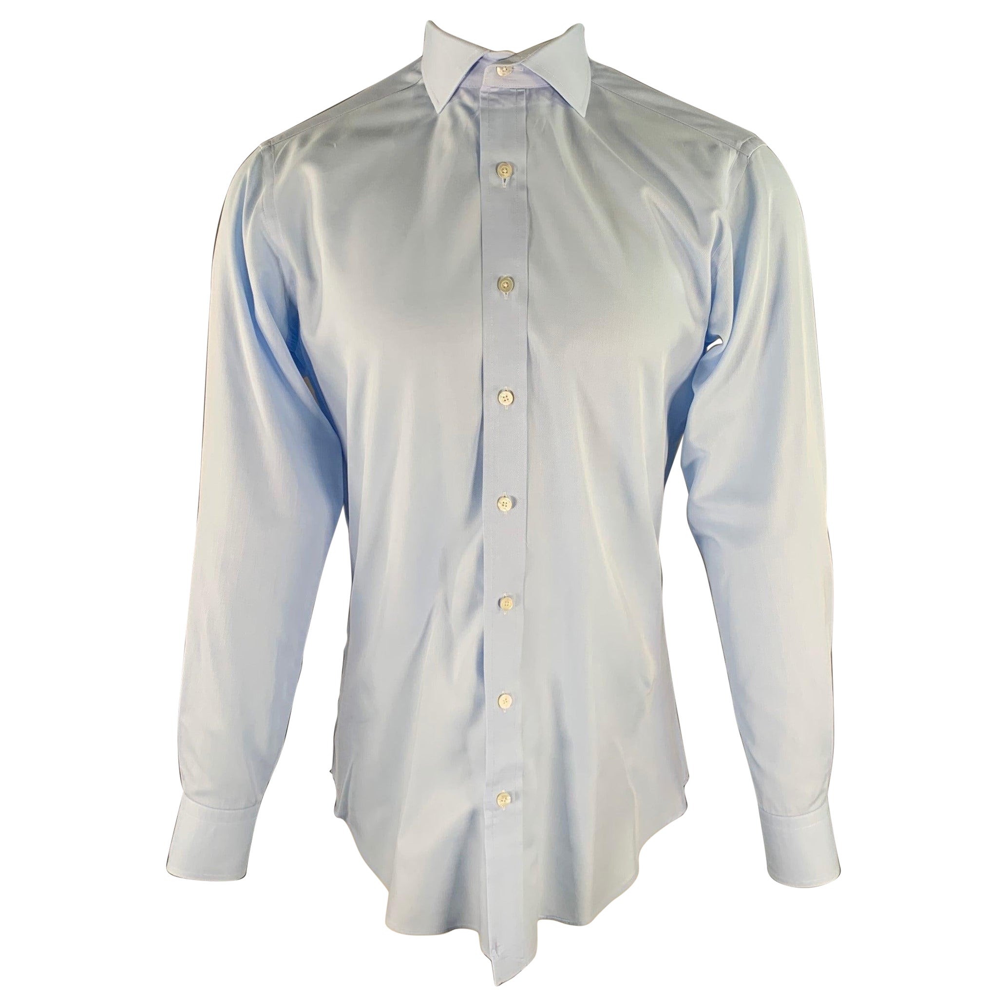 HAMILTON Size S Blue Light Blue Cotton Spread Collar Long Sleeve Shirt For Sale