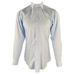 HAMILTON Talla S Camisa de manga larga de algodón con cuello vuelto azul claro