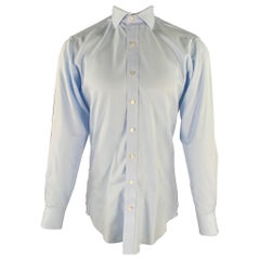 HAMILTON Talla S Camisa de manga larga de algodón con cuello vuelto azul claro
