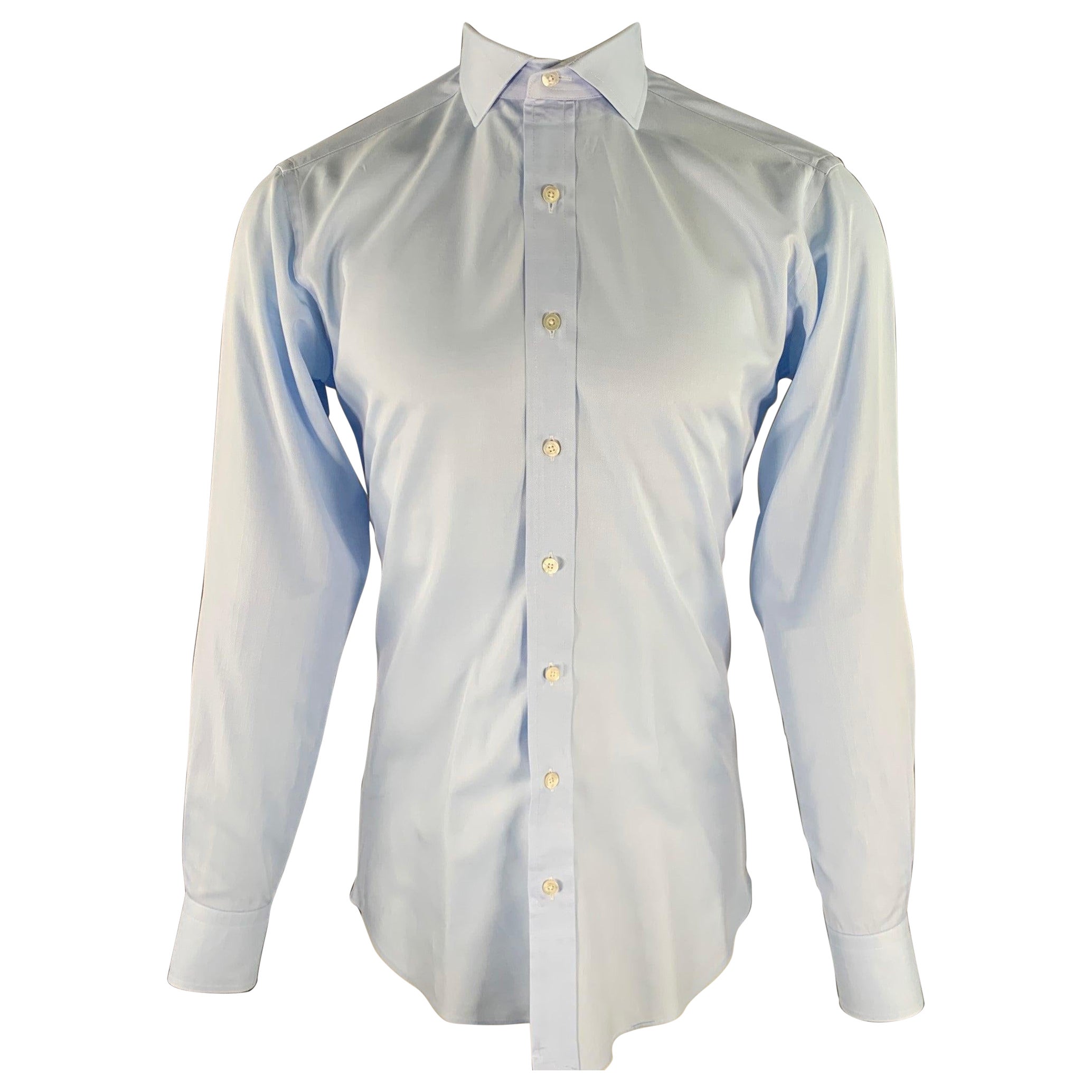 HAMILTON Size S Blue Light Blue Cotton Spread Collar Long Sleeve Shirt For Sale