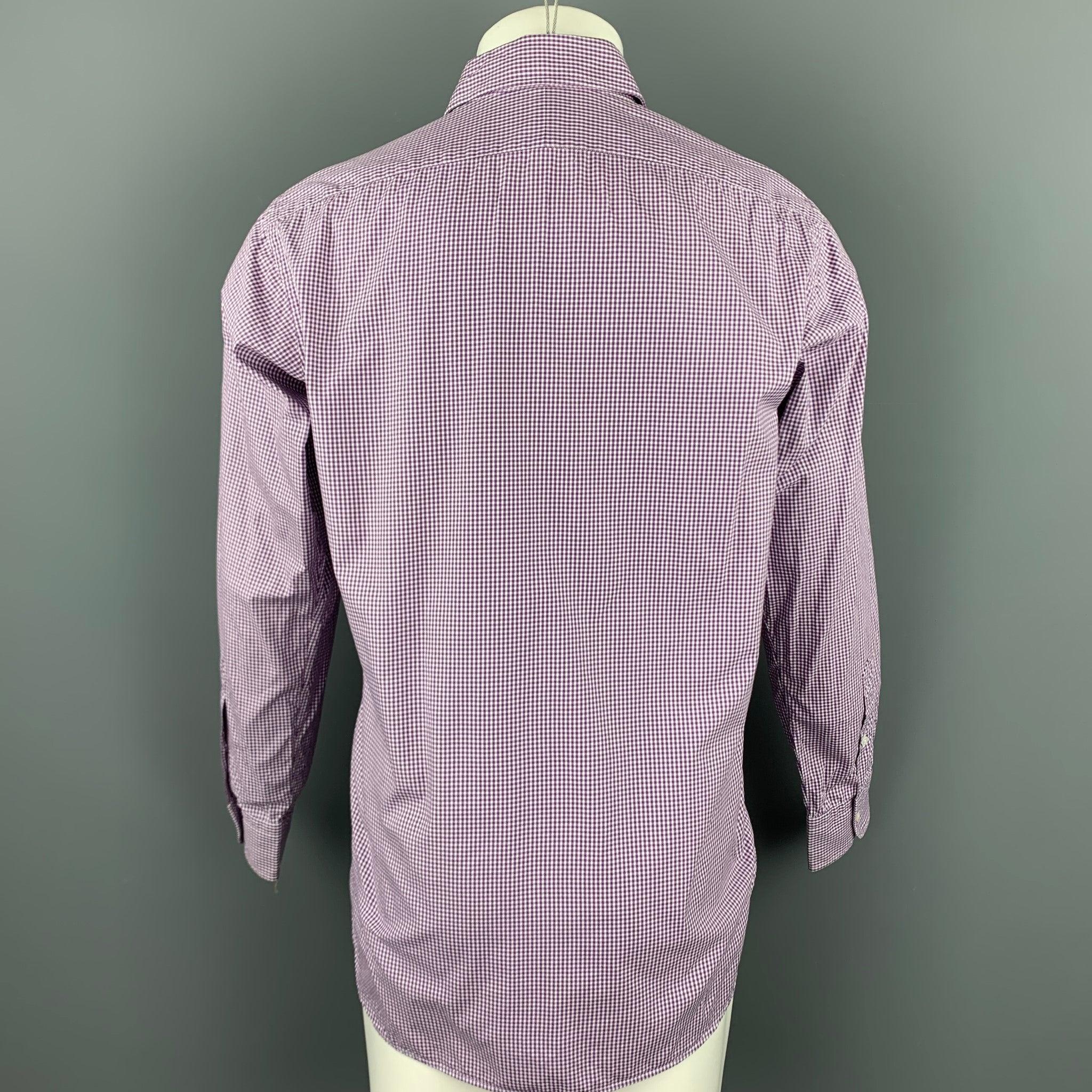 HAMILTON Size S Lavender Gingham Cotton Classic Long Sleeve Shirt In Good Condition For Sale In San Francisco, CA