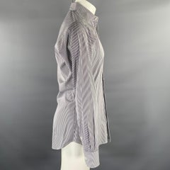 HAMILTON Size S Off White Blue & Brown Stripe Cotton Long Sleeve Shirt