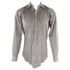 HAMILTON Size S Off White Blue & Brown Stripe Cotton Long Sleeve Shirt
