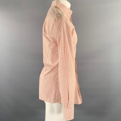 HAMILTON Größe S Orange Off White Plaid Cotton Spread Collar Long Sleeve Shirt