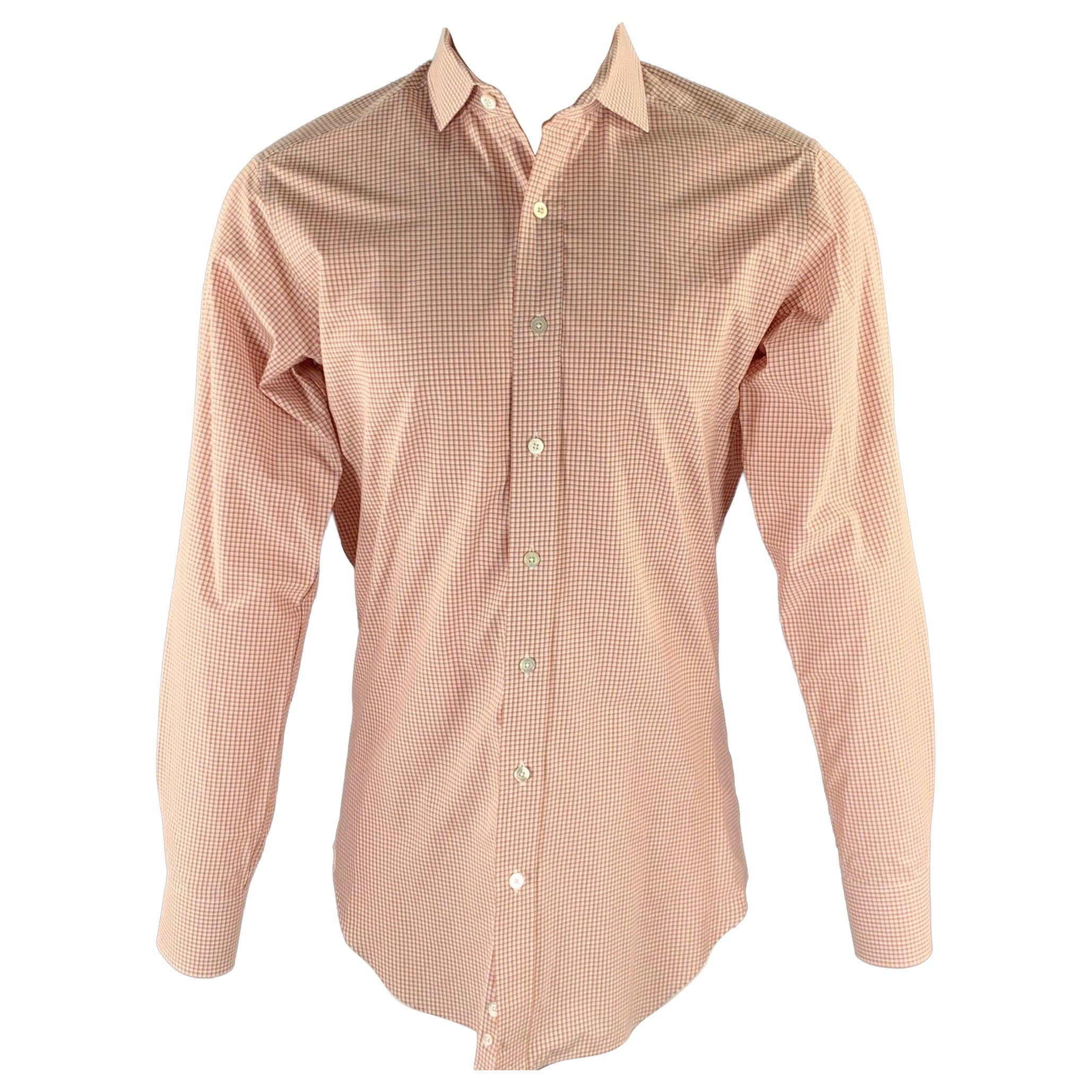 Pre-owned Hamilton Size S Orange Off White Plaid Cotton Spread Collar Long Sleeve Shirt