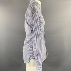 HAMILTON Size S White Blue Navy Stripe Cotton Spread Collar Long Sleeve Shirt
