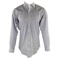 HAMILTON Size S White Blue Navy Stripe Cotton Spread Collar Long Sleeve Shirt