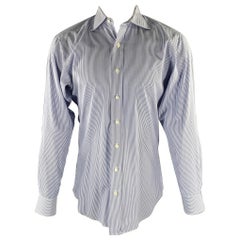 Hamilton Size S White Blue Stripe Cotton Spread Collar Long Sleeve Shirt