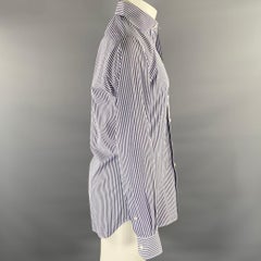 Hamilton Size S White Navy Stripe Cotton Spread Collar Long Sleeve Shirt (Chemise à manches longues en coton à rayures)