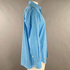 HAMILTON - Chemise à manches longues en coton à carreaux bleu aqua et découpes incurvées, taille XXL