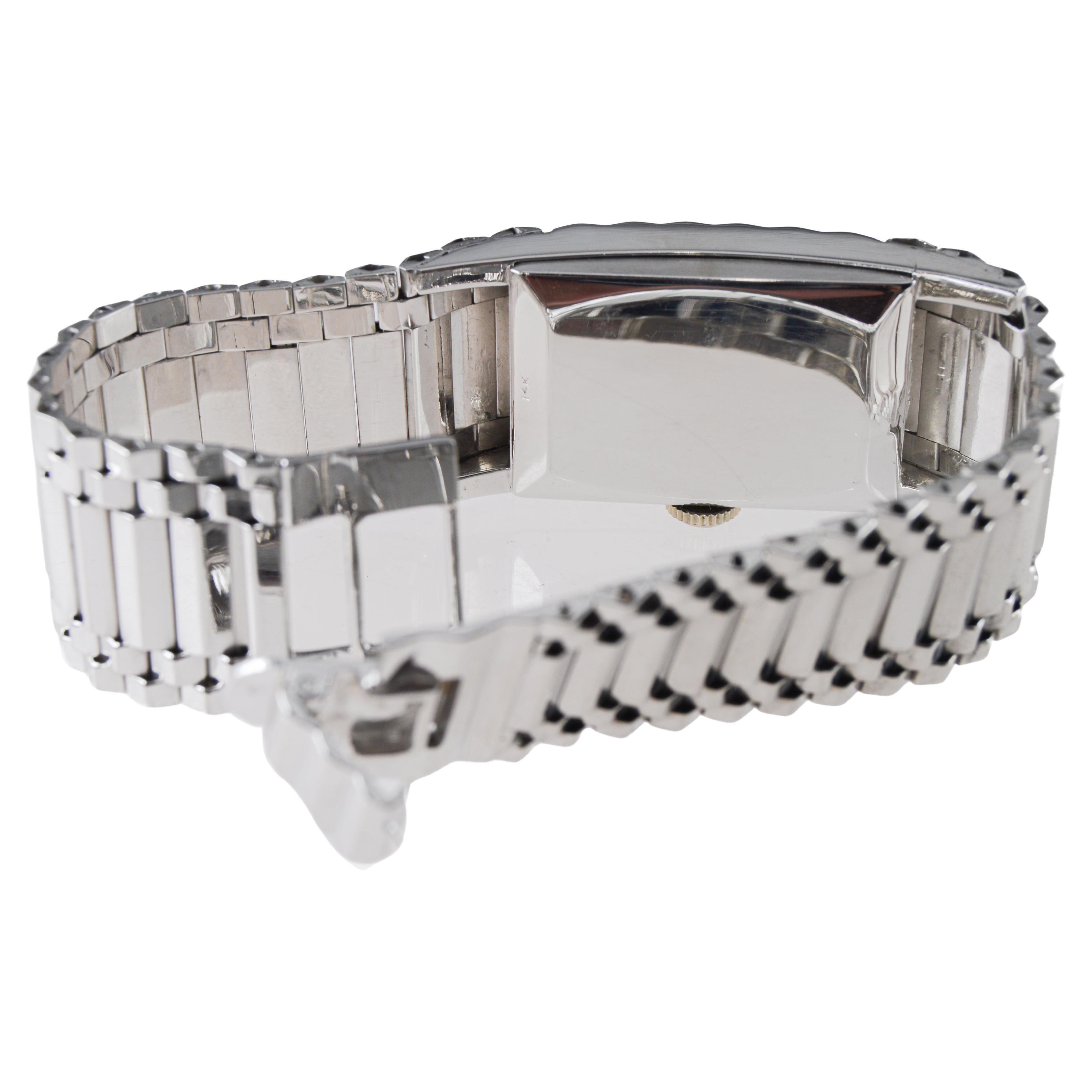 Hamilton Solid 14 Karat White Gold Art Deco Bracelet Watch, circa 1940s For Sale 10