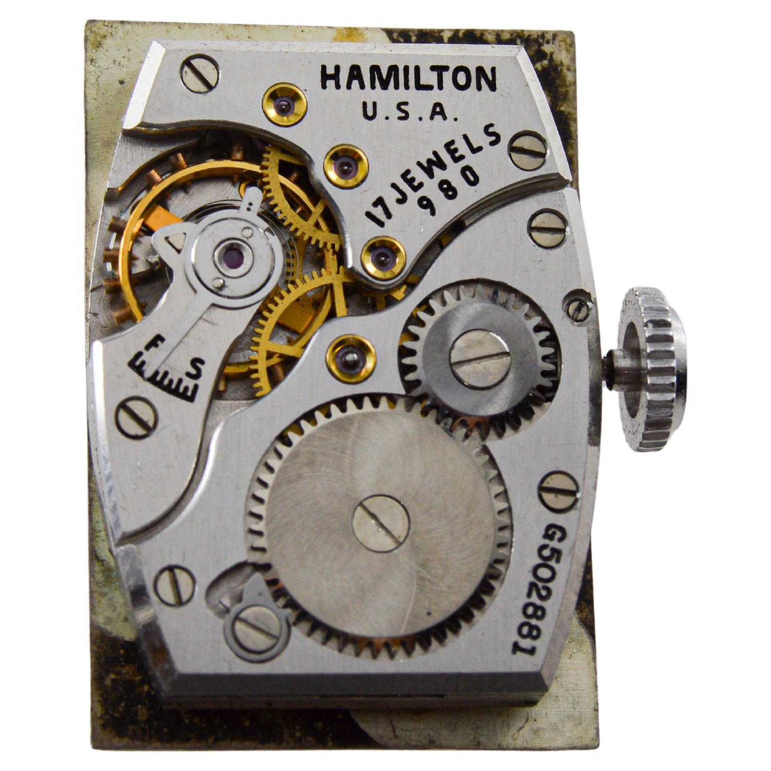 Hamilton Solid 14 Karat White Gold Art Deco Bracelet Watch, circa 1940s For Sale 13