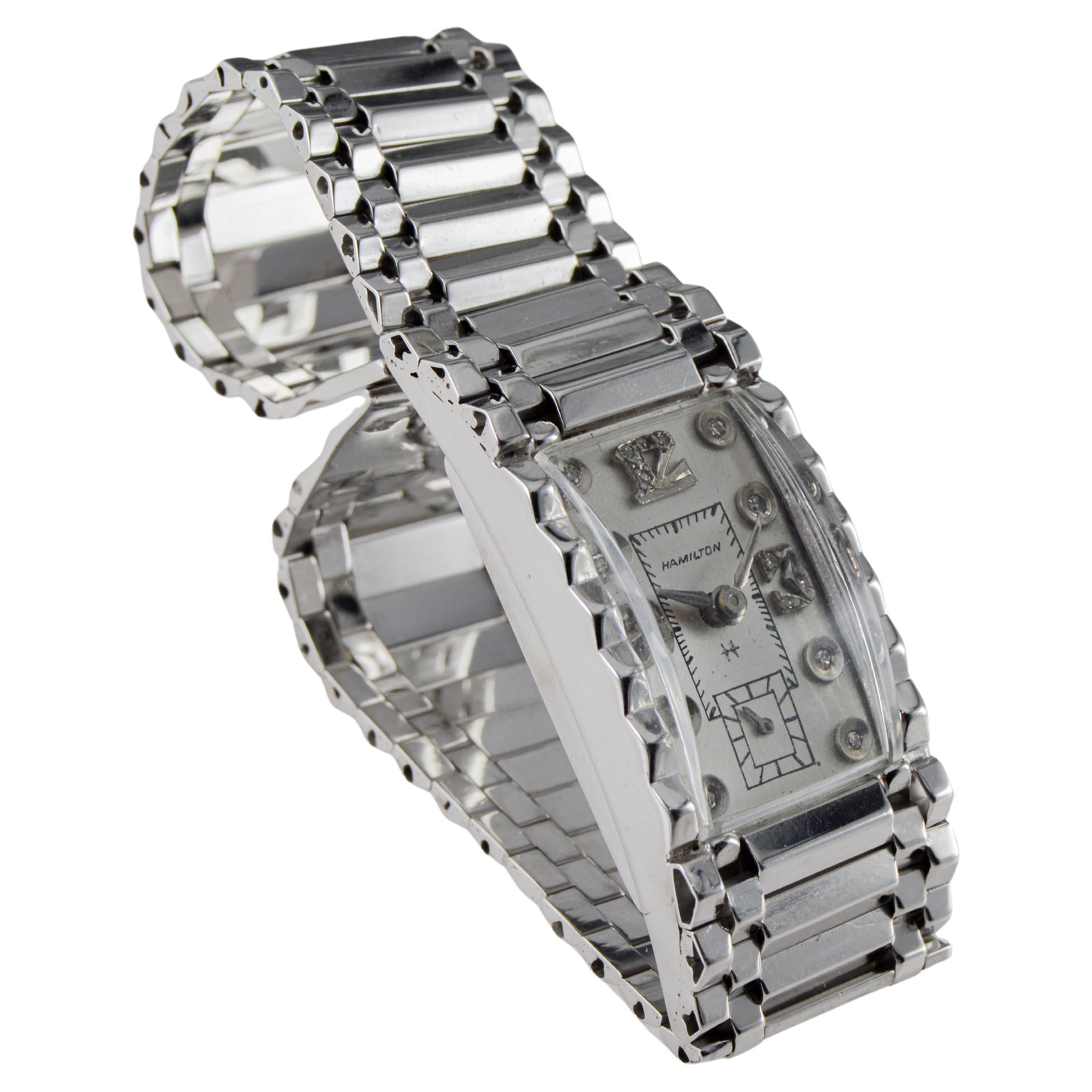 Hamilton Solid 14 Karat White Gold Art Deco Bracelet Watch, circa 1940s For Sale 5