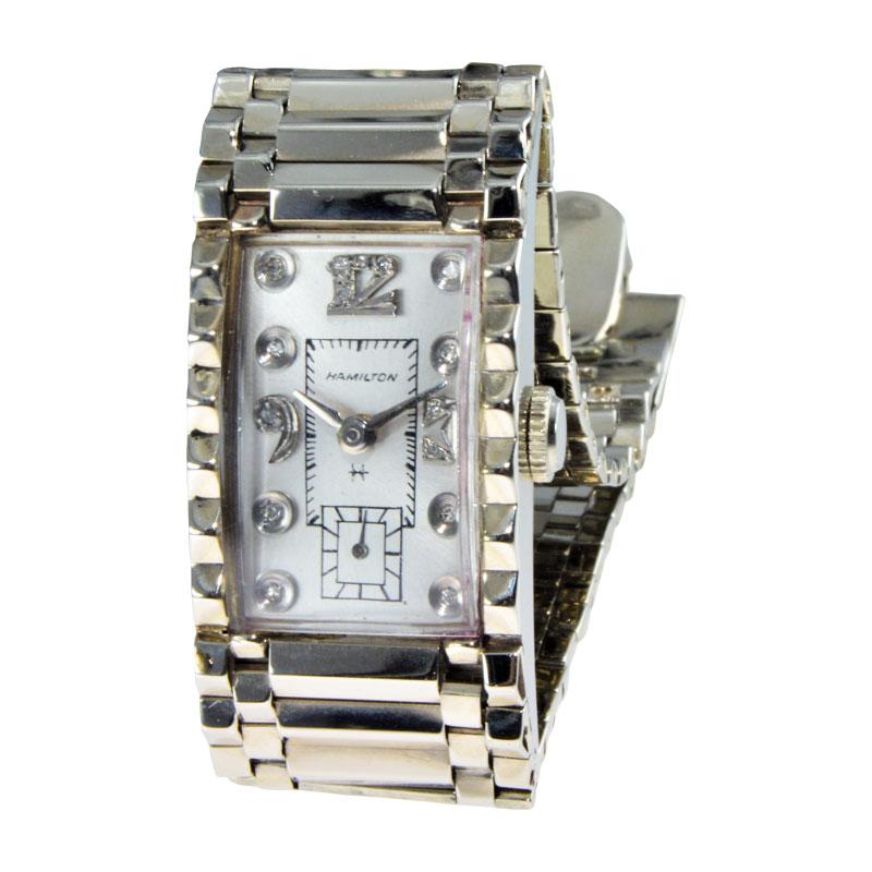 Hamilton Solid 14 Karat White Gold Art Deco Bracelet Watch, circa 1940s For Sale 2