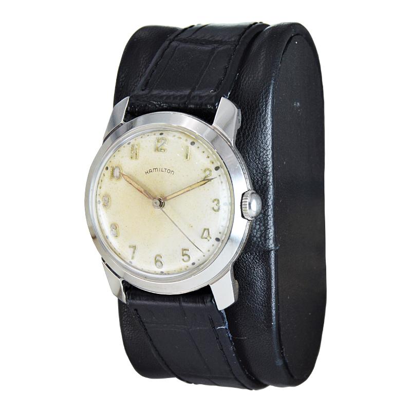 FACTORY / HOUSE: Hamilton Watch Company
STYLE / REFERENCE: Round Art Deco Style
METAL / MATERIAL: Stainless Steel
CIRCA / YEAR: 1950's / 1960's
DIMENSIONS / SIZE: Length 38mm X Diameter 32mm
MOVEMENT / 770 CALIBER: Manual Winding / 17 Jewels / Cal.