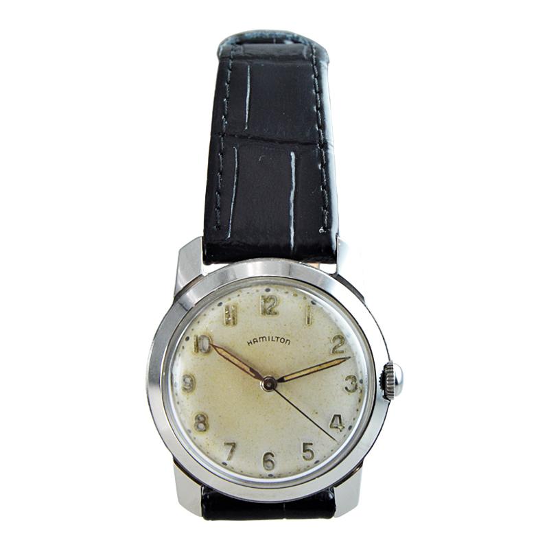 Hamilton Stainless Steel Art Deco Style Wristwatch, circa 1950s High Grade In Excellent Condition For Sale In Long Beach, CA