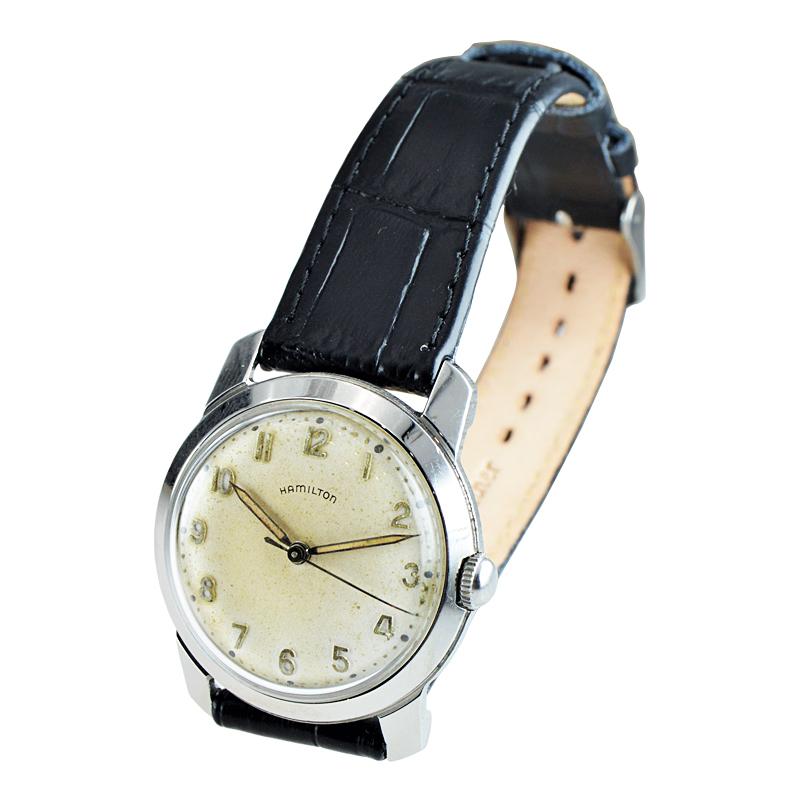 Women's or Men's Hamilton Stainless Steel Art Deco Style Wristwatch, circa 1950s High Grade For Sale