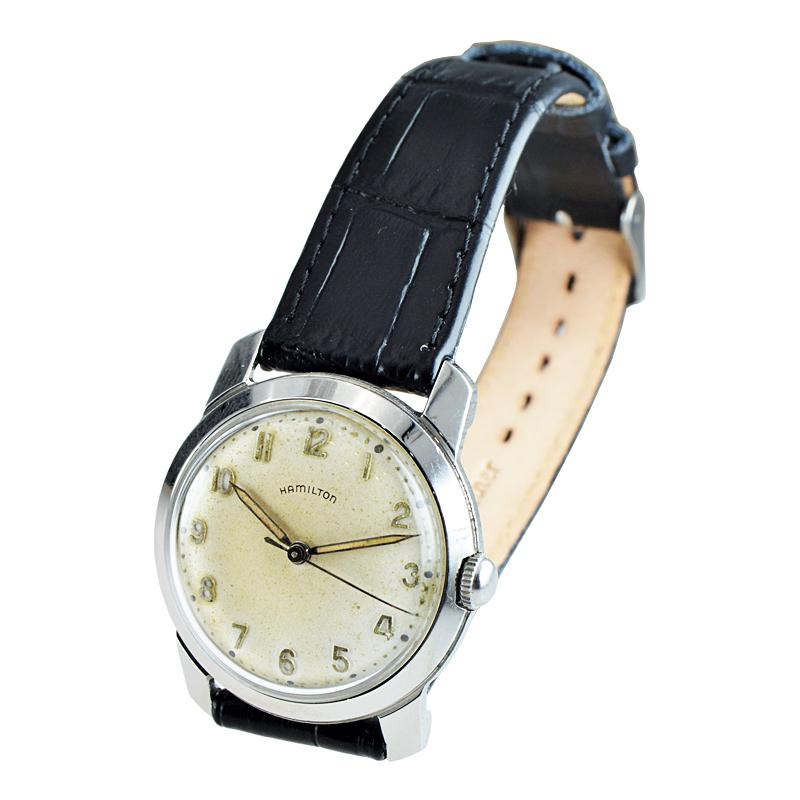 Women's or Men's Hamilton Stainless Steel Art Deco Style Wristwatch, circa 1950s High Grade For Sale