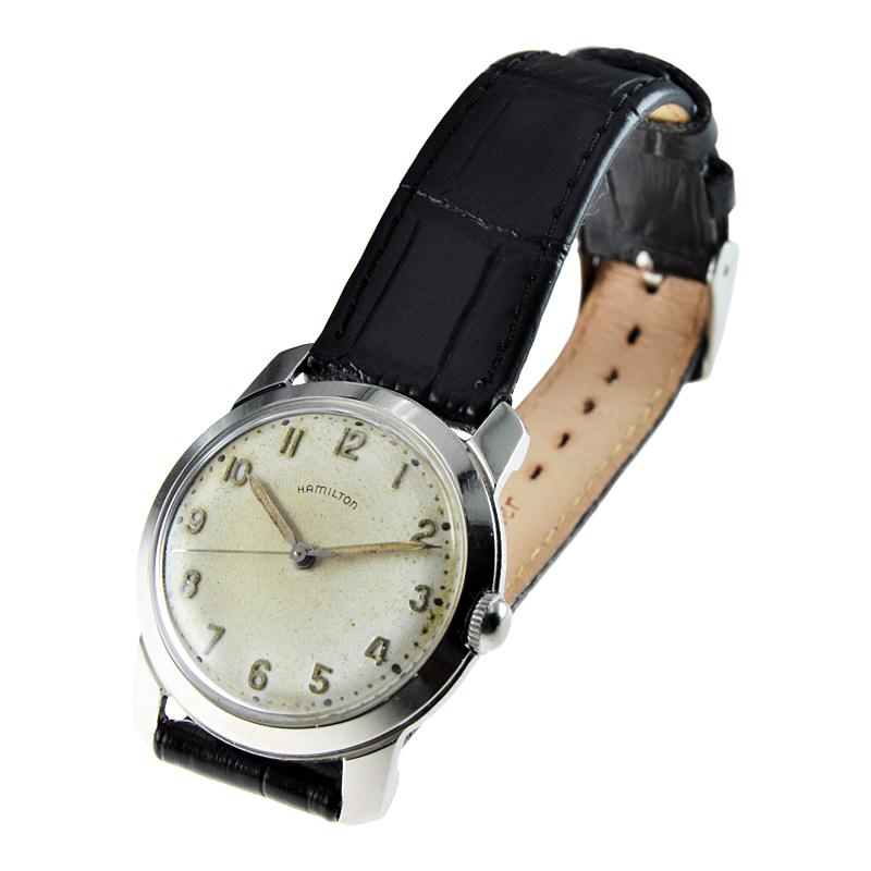 Hamilton Stainless Steel Art Deco Style Wristwatch, circa 1950s High Grade For Sale 1