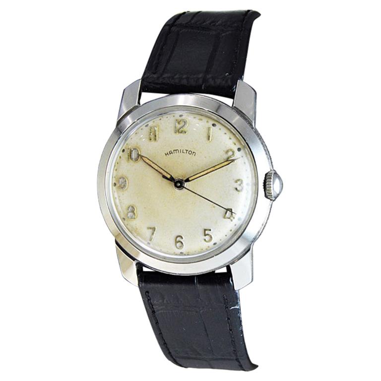 Hamilton Stainless Steel Art Deco Style Wristwatch, circa 1950s High Grade For Sale