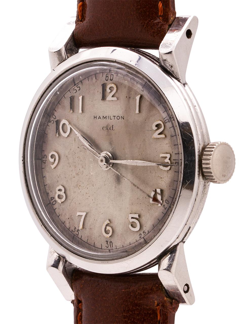 Hamilton Stainless Steel Vintage manual wind Wristwatch, circa 1950s In Excellent Condition In West Hollywood, CA