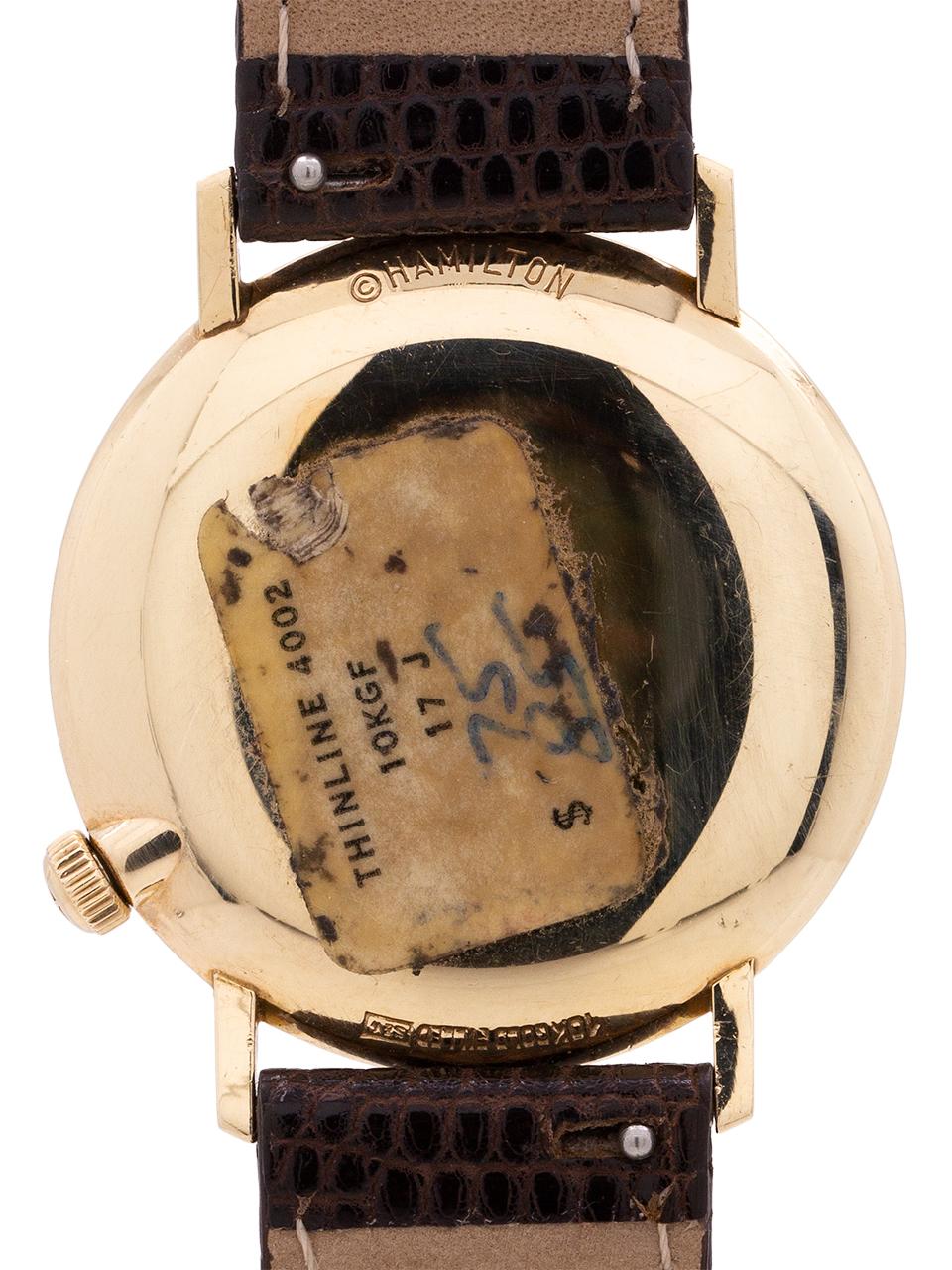 Hamilton Thinline 4002 Gold Filled Wristwatch, circa 1962 In Excellent Condition In West Hollywood, CA
