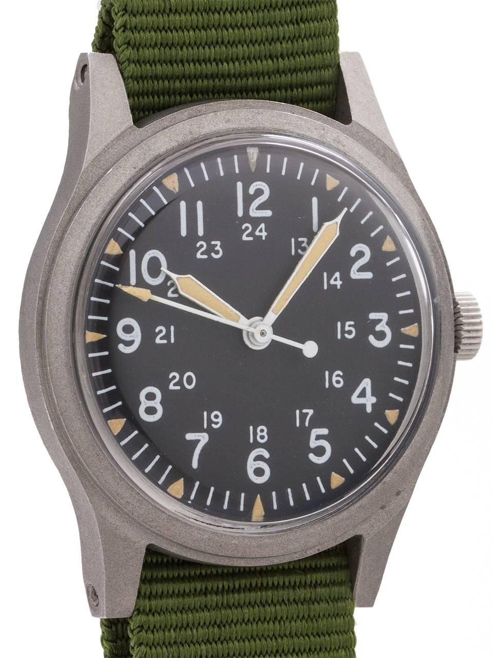 Hamilton Base Metal U.S. Military Post Vietnam manual wristwatch, circa 1979 In Excellent Condition In West Hollywood, CA