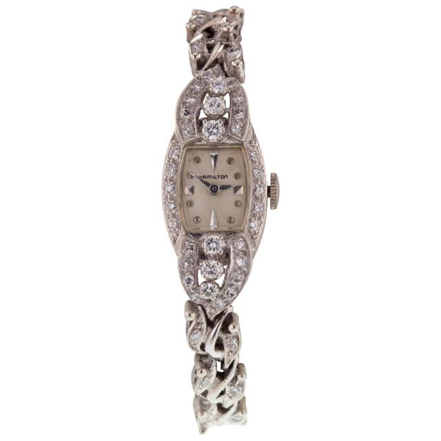 HAMILTON Diamond and White Gold Ladies Dress Watch at 1stDibs | vintage ...