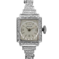 Hamilton Vintage 14K White Gold Silver Dial Quartz Ladies Bracelet Watch