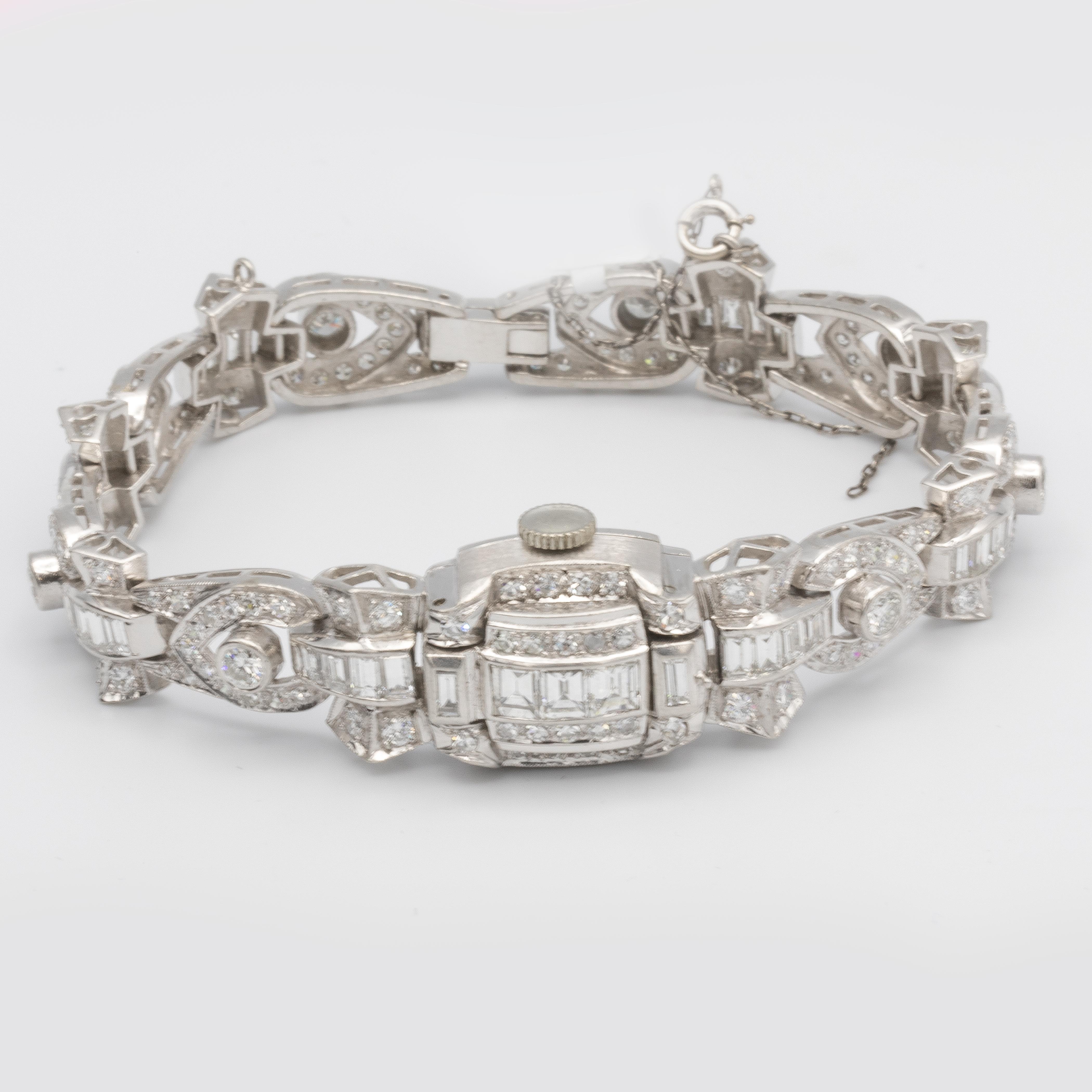 Art Deco Rare Hamilton Vintage Watch 14K White Gold & 8 Carats Of Diamonds