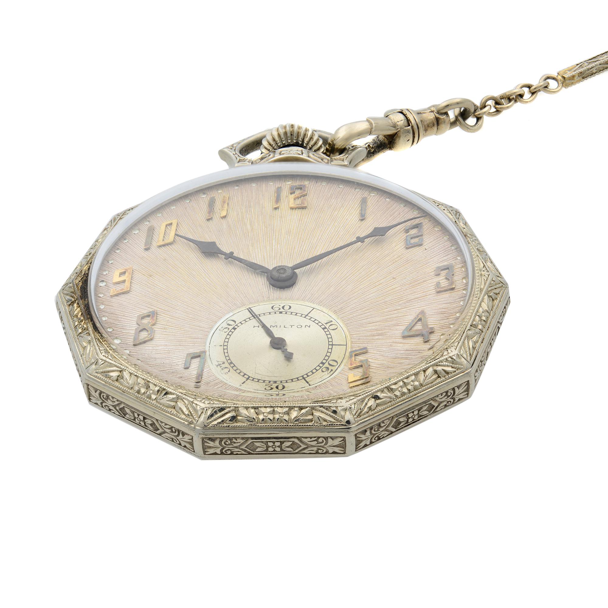 Very well Preserved condition. 
Total weight of the watch is 65.8 Grams
Grade No- 910
Age Between 1899-1903
14k Gold CAse and 14k White gold chain
Manufacture Location-- PA