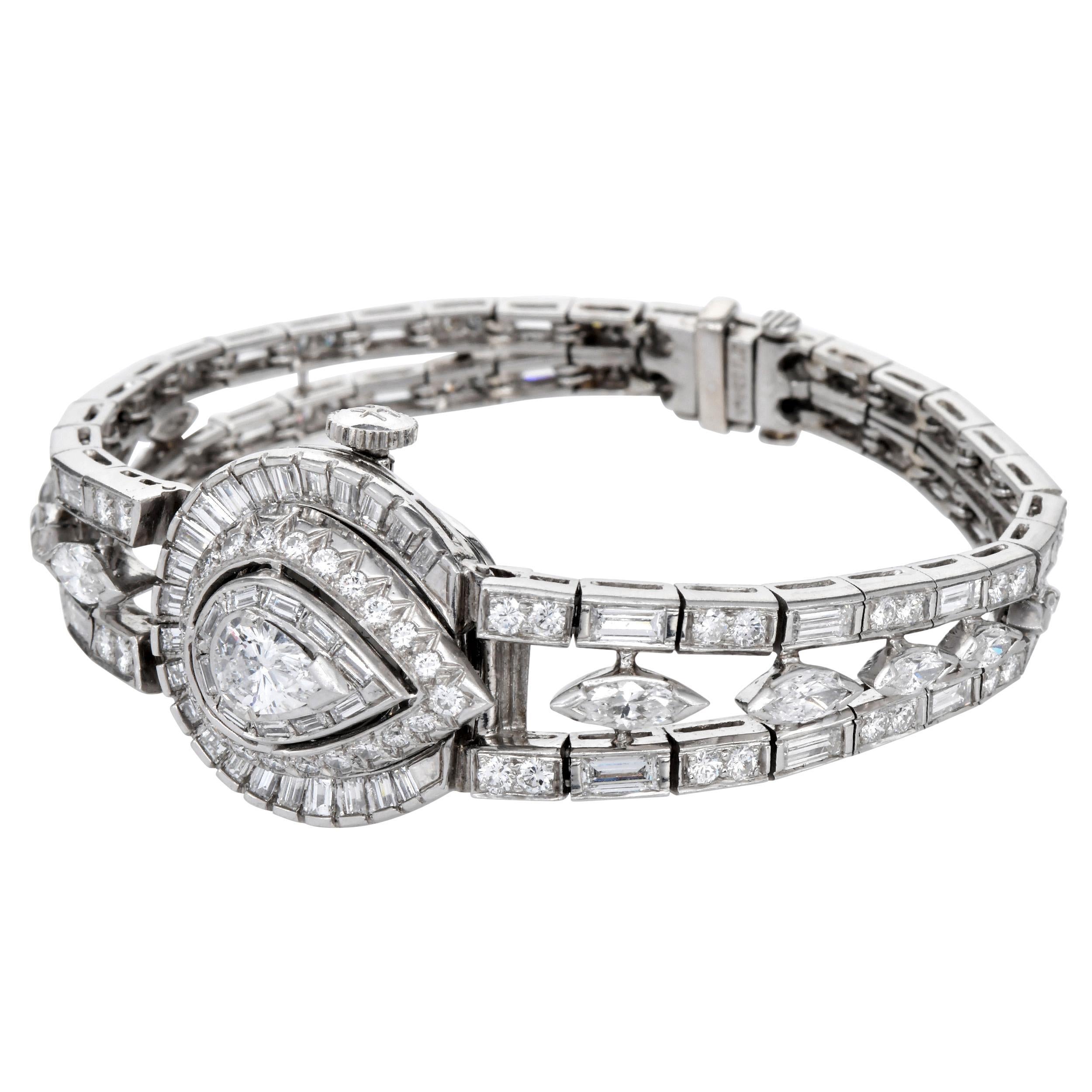 Reloj de pulsera de cóctel Hamilton Vintage de platino con diamantes ocultos Retro en venta