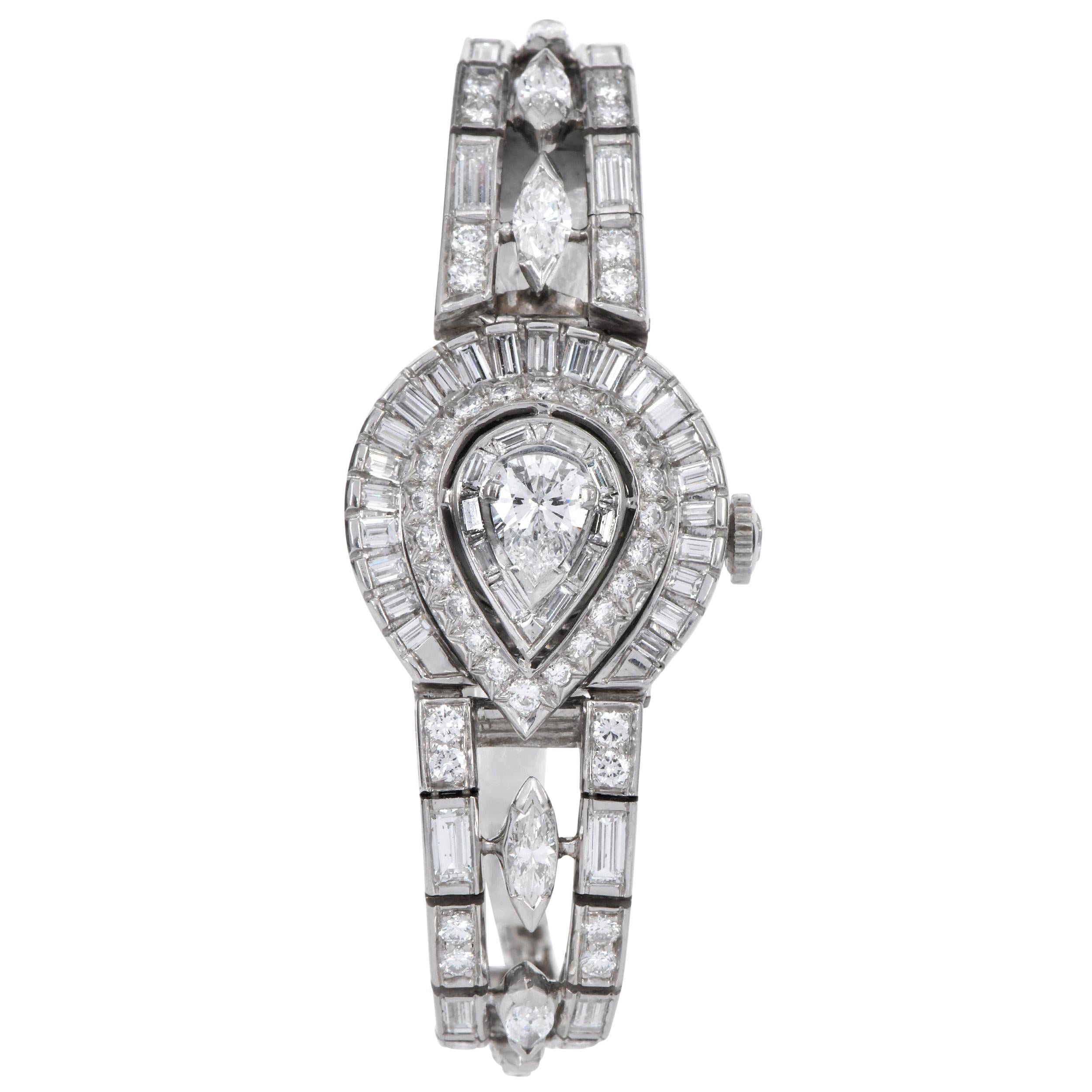 Reloj de pulsera de cóctel Hamilton Vintage de platino con diamantes ocultos en venta 1