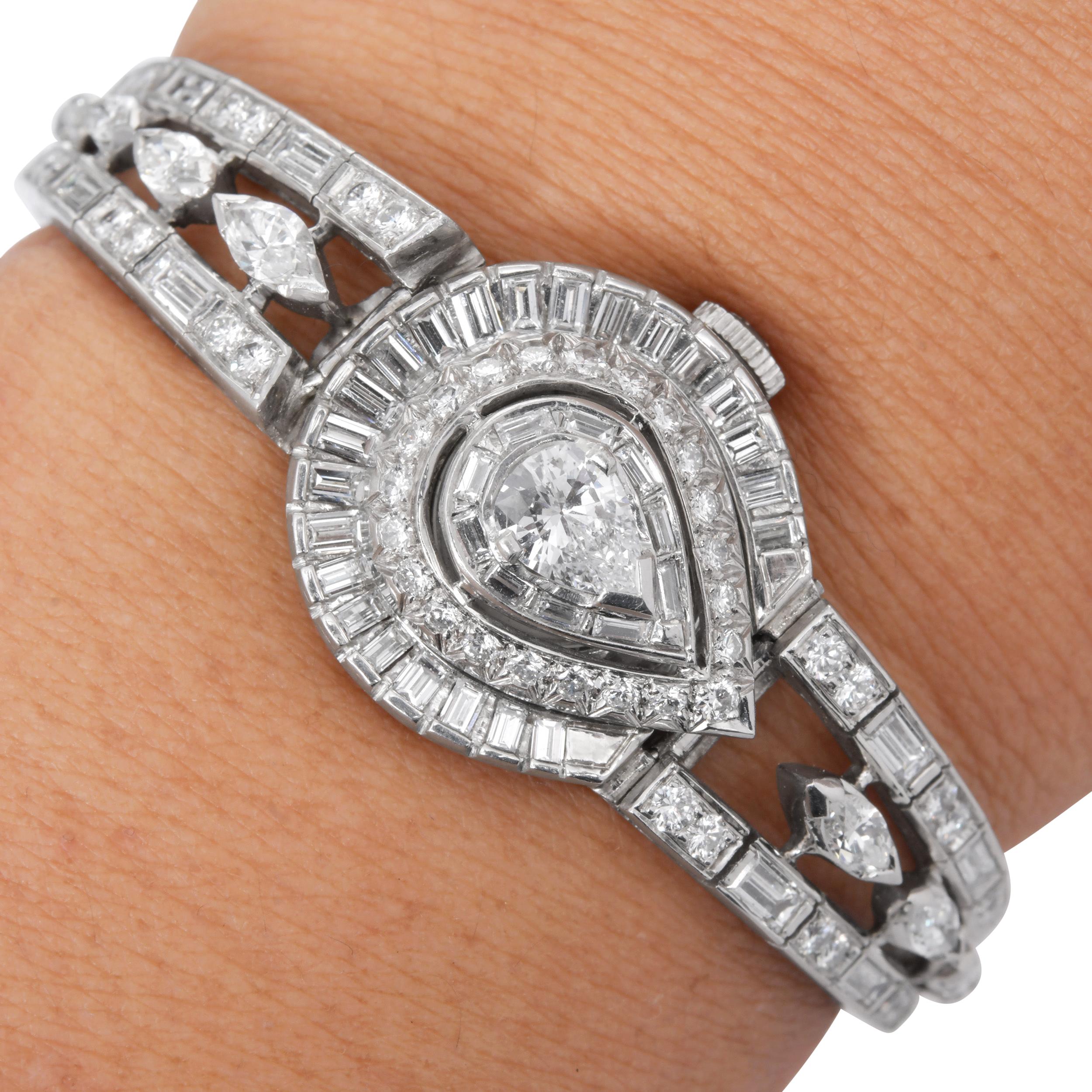 Reloj de pulsera de cóctel Hamilton Vintage de platino con diamantes ocultos en venta 2