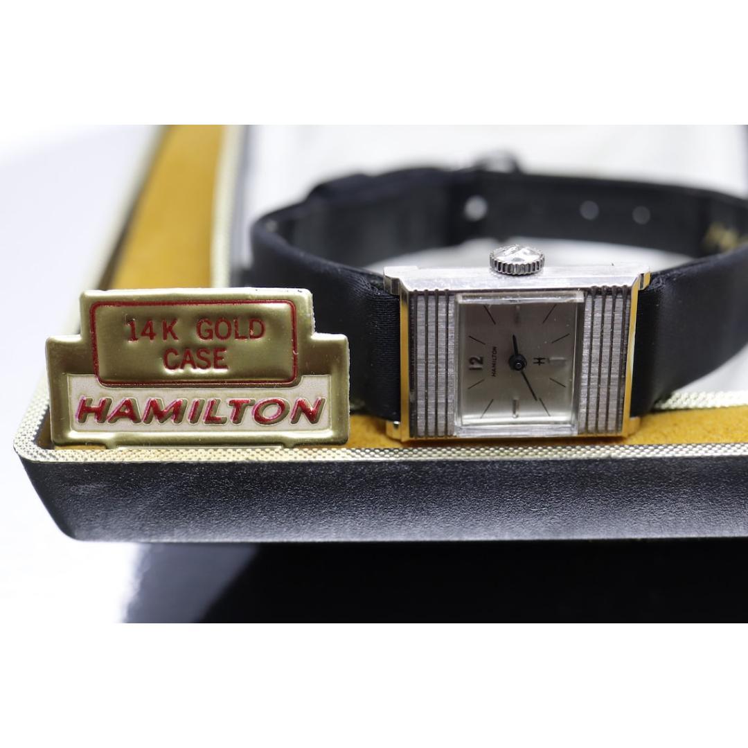 HAMILTON Watch. 14k White Gold Rectangle Ladies Hamilton mechanical wristwatch. 6