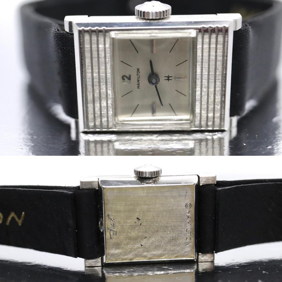 HAMILTON Watch. 14k White Gold Rectangle Ladies Hamilton mechanical wristwatch. 1
