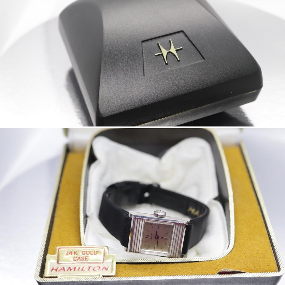 HAMILTON Watch. 14k White Gold Rectangle Ladies Hamilton mechanical wristwatch. 2