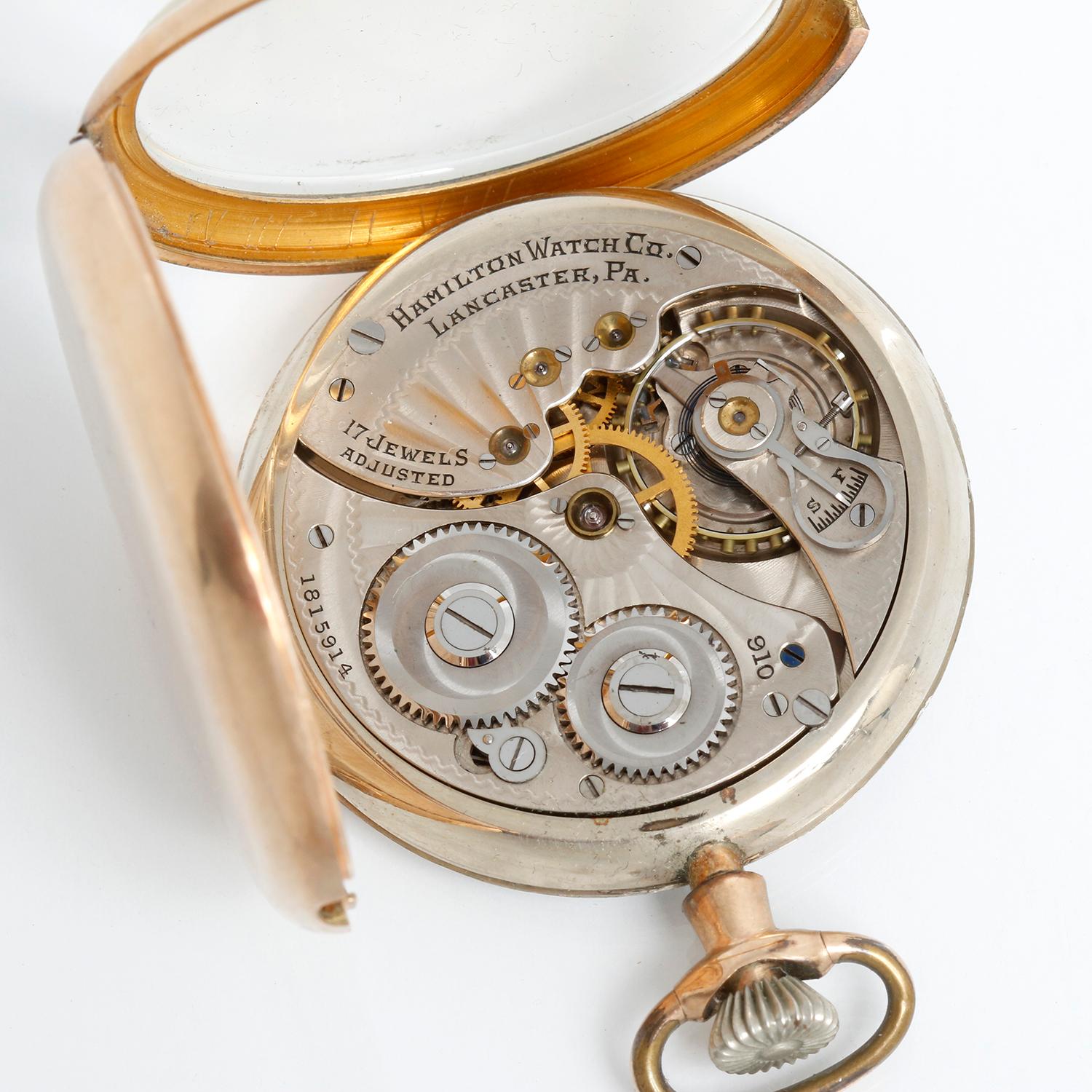 Hamilton Watch Co. Gold Filled Grade 910 Open Face Pocket Watch In Good Condition For Sale In Dallas, TX