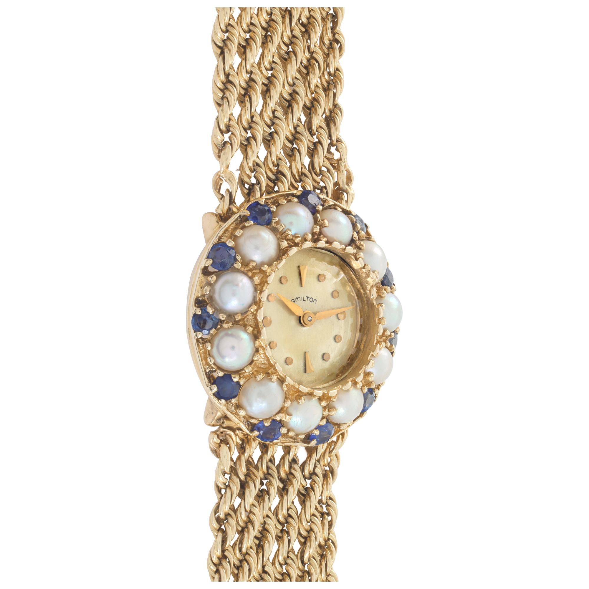 Hamilton watch on six strands chain style bracelet In Excellent Condition For Sale In Surfside, FL