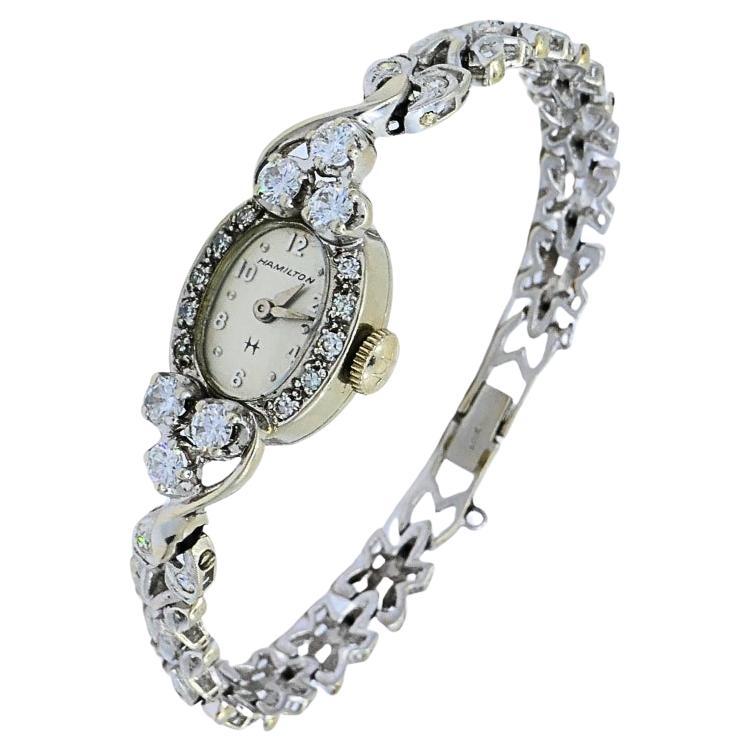Hamilton Watch Retro Ladies Wristwatch Diamond 14k White Gold
