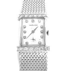 Hamilton Watch Top Hat Art Deco Diamond 14 Karat Gold Woven Band Mechanical