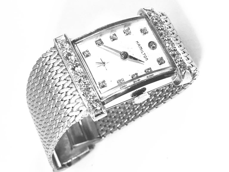 Hamilton Watch Top Hat Art Deco Diamond 14 Karat Gold Woven Band