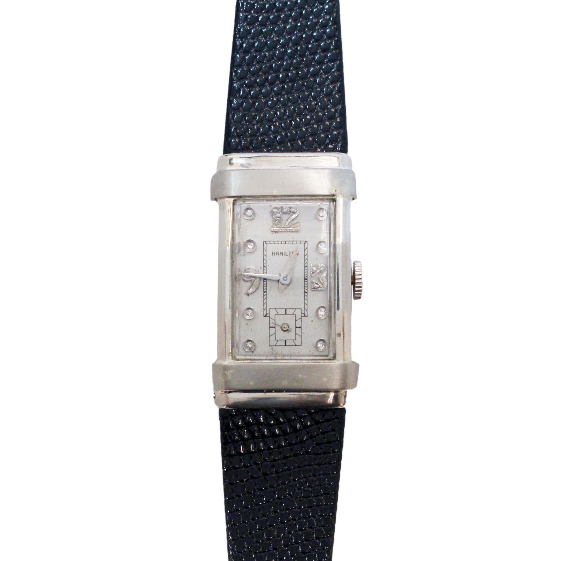 Hamilton White Gold and Diamond Set 1940s Top Hat Wristwatch