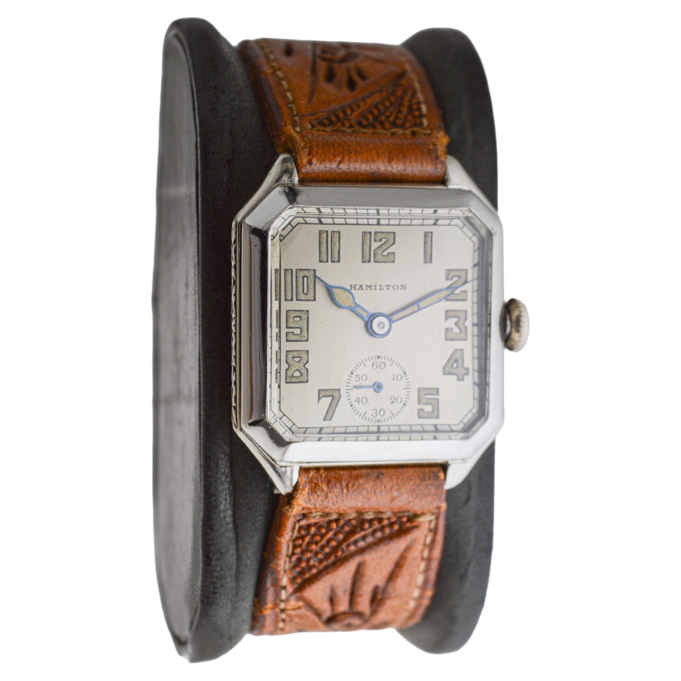 Hamilton White Gold Filled Art Deco Watch circa 1931 with Original Dial & Hands For Sale 4